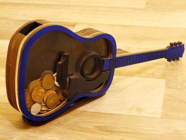 Guitar Piggy Bank. Handmade Money Jar Savings Box. Wooden & See Through Piggy Bank Guitar in colour of your choice, Handmade in Ireland.