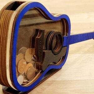 Guitar Piggy Bank. Handmade Money Jar Savings Box. Wooden & See Through Piggy Bank Guitar in colour of your choice, Handmade in Ireland.