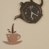 Kitchen Wall Clock "Floral Kettle & Cup Kitchen Clock". Handmade in Ireland Kitchen Clock Wall Decor in 3D style, high quality birch plywood & golden acrylic