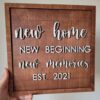New Home Wooden Wall Plaque & Personalised Year Date. Personalised Handmade 3D House Warming Gift Wall Plaque "New Home, Beginnings & Memories". Made In Ireland