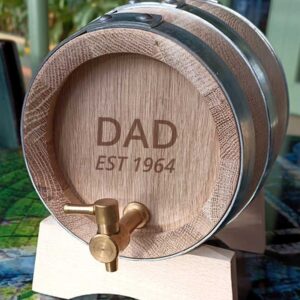 Personalised Oak Whiskey Barrel Engraved With Name. Handmade 1 Litre Oak Whiskey Barrel With Name Laser Engraving. Shipped next day from Galway, Ireland.