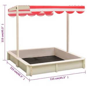 Sandpit with Candy Stripe Red & White Roof 115cm. Kids White Sandpit with UV50 Adjustable Roof Cover & Groundsheet for Children delivered Ireland.