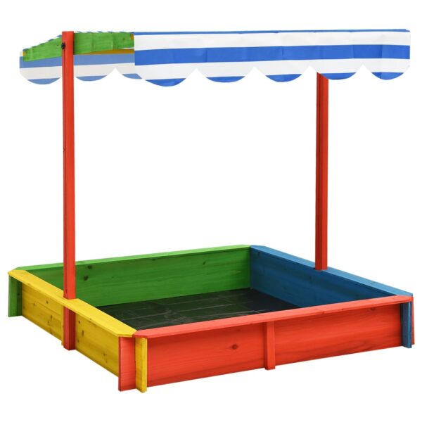 Colourful Sandpit (Red, green, yellow & blue) with Candy Stripe Blue & White Roof 115cm. Childs Sandpit, UV50 Adjustable Cover & Groundsheet delivered Ireland