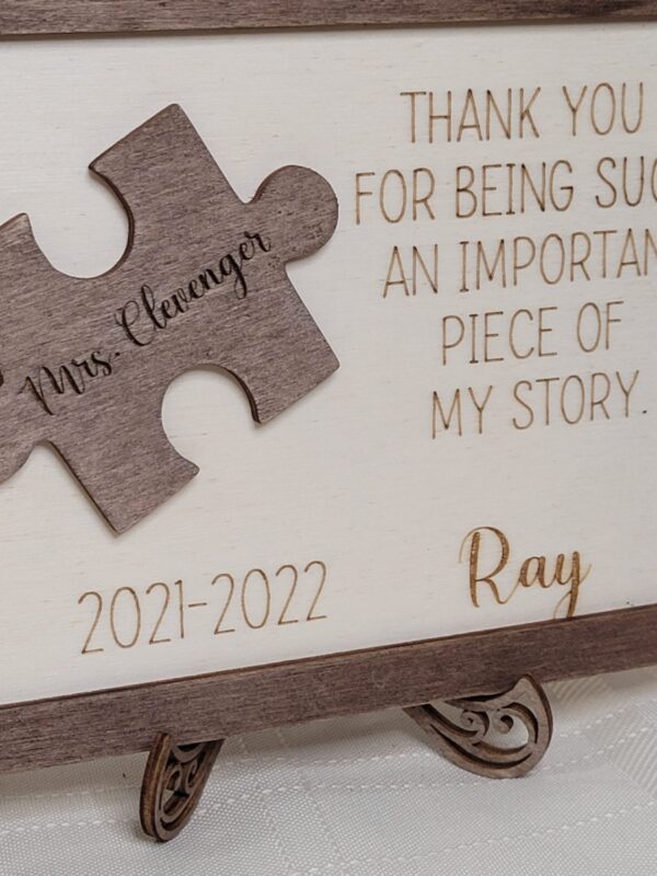 Personalised Gift For Teacher. Teacher Gift Plaque "Thank you for being an important piece ..." Puzzle Piece Teachers Name, Year Date & Pupil Name, Ireland
