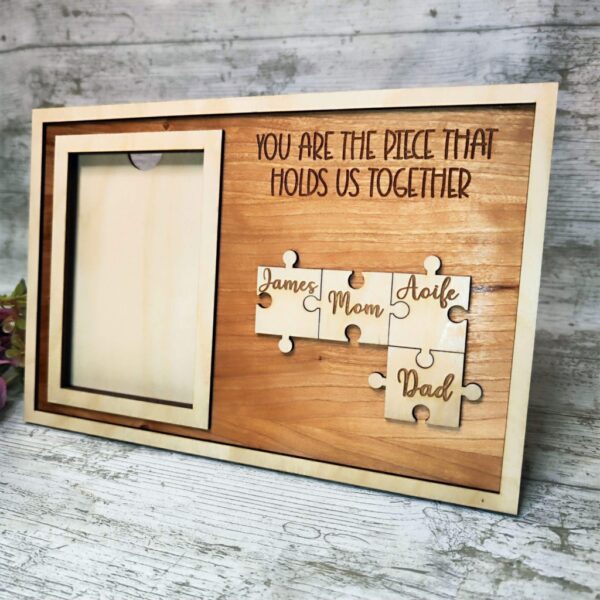 Personalised Mother's Day Photo Frame with Jigsaw Pieces Engraved with Mum & Family Member Names. You Are The Piece That Holds Us Together Plaque Frame, Ireland