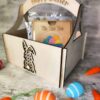 Easter Egg Hunt Basket for Kids & Children. Irish Wooden Basket with Rattan Bunny & Happy Easter Handle in Pink, Blue & Yellow. Handmade in Ireland.