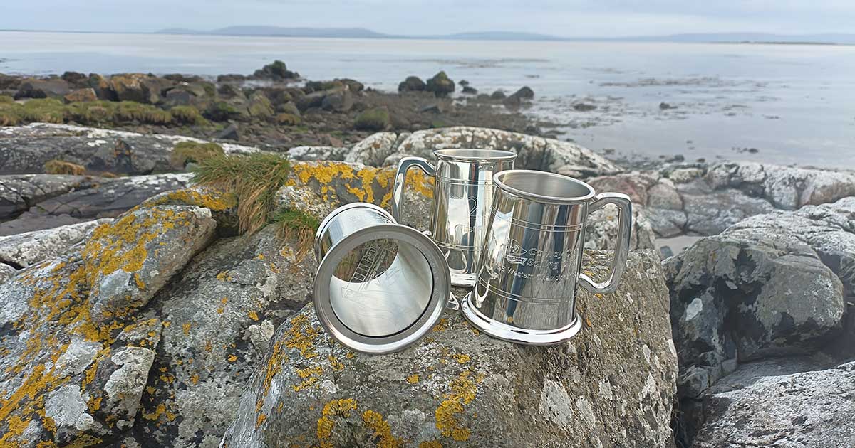 Sailing Prize Award Tankard with Engraved Club Burgee Logo, RS Western Event, Sailboat Class, Winner Text, Personalised Glass Base & Luxury Gift Box, Ireland