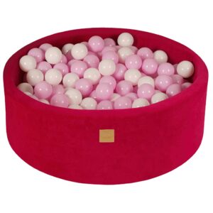 Magenta Ball Pit with Magenta Velvet Cover & 200 Balls For Kids - Round Velvet Foam Ball Pool With 200 Balls, Washable Cover & Custom Ball Colours. 90x30cm.