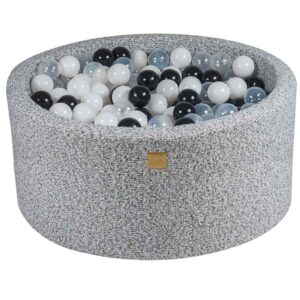 Marled Grey Ball Pit with Boucle Fleece Cover & 250 Balls For Kids - Round Fleece Foam Pit With 250 Balls, Washable Cover & Custom Ball Colours. 90x40cm.