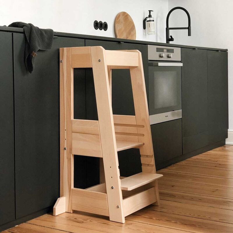 Learning Tower Step Stool In Natural Beech Wood by tiSsi®. Quality German design, stable Solid Beech Learning Tower Step Stool direct to Ireland & EU