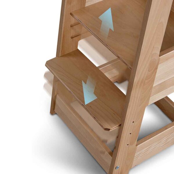 Learning Tower Step Stool In Natural Beech Wood by tiSsi® with adjustable step. Quality German design, stable Solid Beech Learning Tower Step Stool direct to Ireland & EU