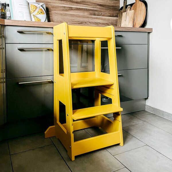 Learning Tower Step Stool In Sunflower Yellow Beech Wood by tiSsi®. Quality German design, stable Blue Beech Learning Tower Step Stool direct to Ireland & EU