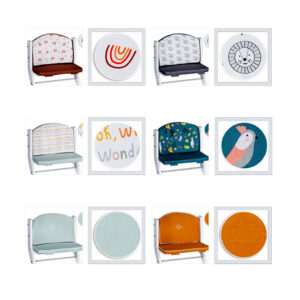 Seat Pad Cushions for tiSsi® Highchair. Comfortable adjustable seat pads made from pure cotton with an ecological water-resistant coating, available in a variety of vibrant designs. Delivered by tracked courier Ireland & EU.