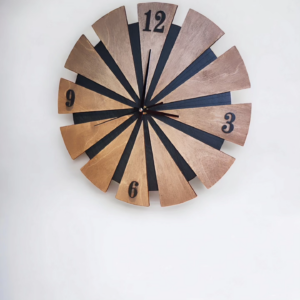 Wooden Wall Clock. Windmill Rustic Wall Clock Handmade in Ireland for Home, Hall, Kitchen, Home Office & More. Wooden frame silhouette of traditional windmill.