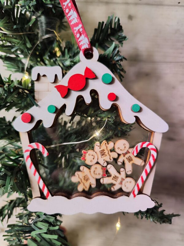 Gingerbread House Personalised Family Christmas Tree Decoration Handmade in Ireland for Irish family Christmas Xmas Tree engraved with up to 8 kids & pet names