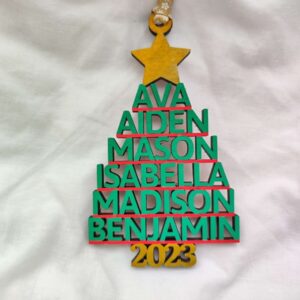 Personalised Family Names Christmas Tree Decoration. Child & Childrens Name Christmas Tree Decorations Handmade in Ireland perfect for family XMAS.