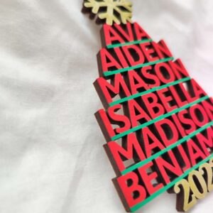 Personalised Family Names Christmas Tree Decoration. Child & Childrens Name Christmas Tree Decorations Handmade in Ireland perfect for family XMAS.