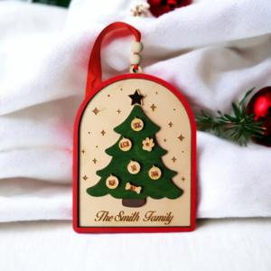 Handmade Personalised Family Names Christmas Tree Decoration 3D Ornament personalised with 2 to 15 family names, including your beloved pets. Ireland.