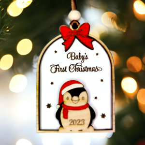 Baby's First Christmas Decoration Ireland. Personalised Christmas Tree Decoration Handmade In Ireland personalised with baby's name & seasonal character