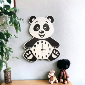 Wooden Wall Clock "Panda" for Kids. Child & Children's Bedroom, Nursery, Play Room or Play Area delivered Ireland. Panda Wall Clock For Children, Ireland.