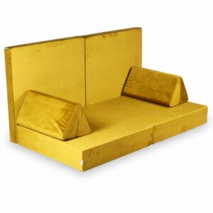 Play Sofa For Kids: Gold Velvet Montessori Play Sofa Bed delivered Ireland & EU with Gift Note. Handmade for Children & Kids Nursery, Childs Play Room