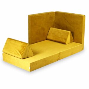 Play Sofa For Kids: Gold Velvet Montessori Play Sofa Bed delivered Ireland & EU with Gift Note. Handmade for Children & Kids Nursery, Childs Play Room
