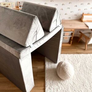 Play Sofa Bed for Kids, Toddlers & Children: Grey Velvet Montessori Play Sofa Bed delivered Ireland, EU, North America & Beyond with Gift Note. Handmade for Kids Nursery, Childs Play Room...