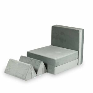 Play Sofa Bed for Kids, Toddlers & Children: Grey Velvet Montessori Play Sofa Bed delivered Ireland, EU, North America & Beyond with Gift Note. Handmade for Kids Nursery, Childs Play Room...