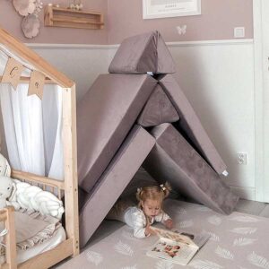 Play Sofa Bed for Kids Ireland : Lilac Velvet Montessori Play Sofa Bed delivered Ireland & EU with Gift Note. Handmade for Kids Nursery, Childs Play Room & Soft Play