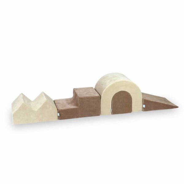 Beige & Dark Beige Soft Play Set. Foam Soft Play Set Designer. Create a 2 - 7 Module Indoor Soft Play Set in 2 Alternating Colours. Choose from Wedge, Tunnel, Hill, Step, Peaks, Cradle & Bridge