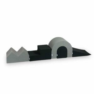 Soft Play Equipment in Grey & Graphite. Foam Soft Play Set Designer. Create a 2 - 7 Module Indoor Soft Play Set in 2 Alternating Colours. Choose from Wedge, Tunnel, Hill, Step, Peaks, Cradle & Bridge