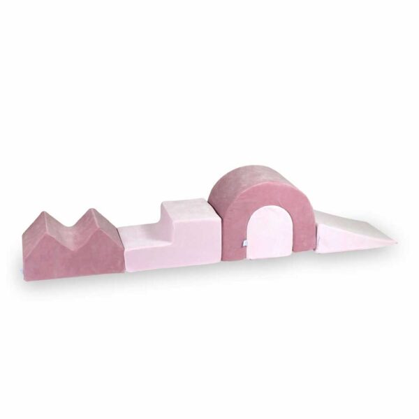 Soft Indoor Play Set in Pink & Light Pink. Foam Soft Play Set Designer. Create a 2 - 7 Module Indoor Soft Play Set in 2 Alternating Colours. Choose from Wedge, Tunnel, Hill, Step, Peaks, Cradle & Bridge
