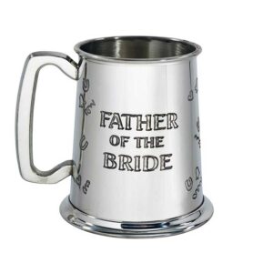 Personalised Father Of The Bride Wedding Tankard Engraved. Handmade Father Of The Bride Tankard For Weddings with Presentation Box & Gift Wrapping Option.