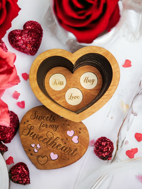 Sweets For My Sweetheart Chocolate Box. Heart-Shaped Chocolate Box. Valentine Chocolate Box with selection of personal Love messages engraved on the top for you to fill with your favourite chocs!
