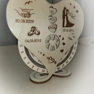 Perpetual Calendar Valentine’s Day Gift engraved with three significant dates: the day you met, your engagement date and your wedding day. Ireland.