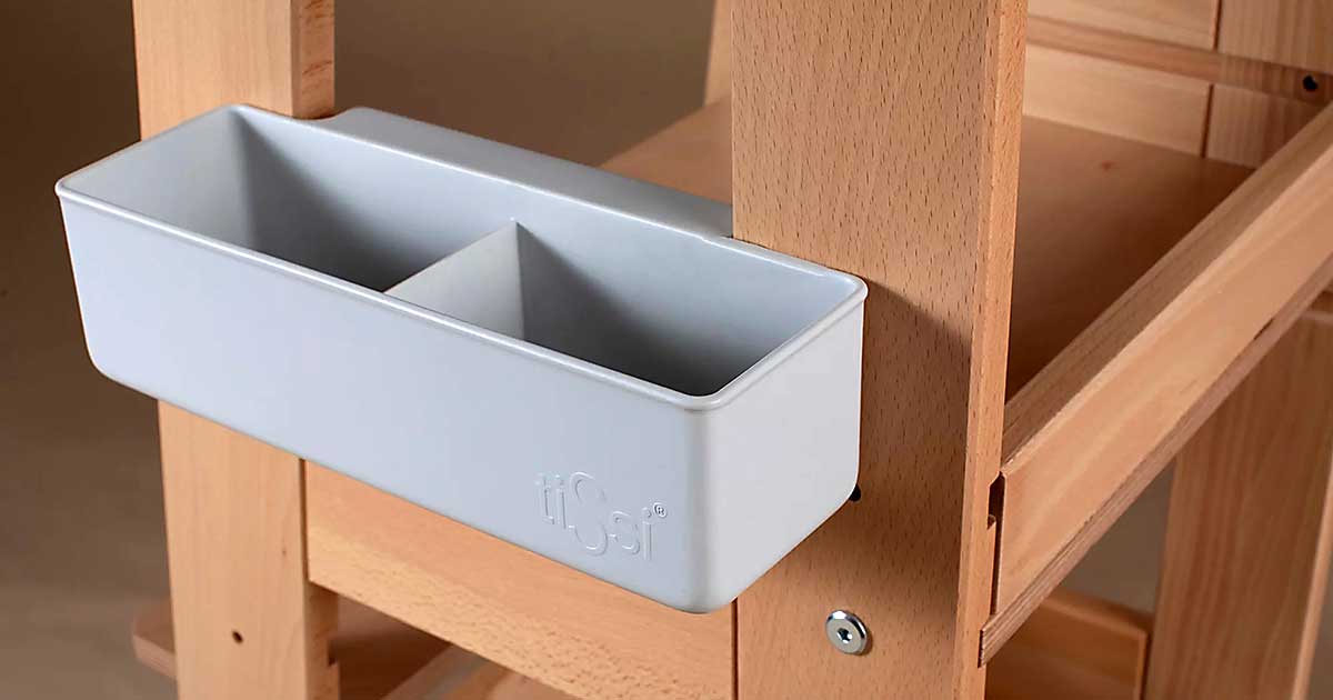 Hang On Storage Box with two compartments for tiSsi Learning Towers. Holds Snacks, Chalk, Toys & more. L 24.5cm / W 8cm / H 7cm