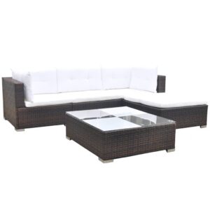 Brown Rattan Garden Furniture Set (5 pcs) delivered Ireland. Stylish, weatherproof PE rattan. Comfy cushions. For patios & balconies. Order online today!