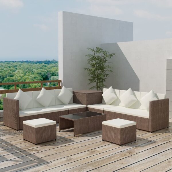 Brown Garden Sofa Lounge Set with Cushions in Poly Rattan. 8 Piece Rattan Garden Furniture Sofa & Table set in Brown Rattan delivered Rep Of Ireland