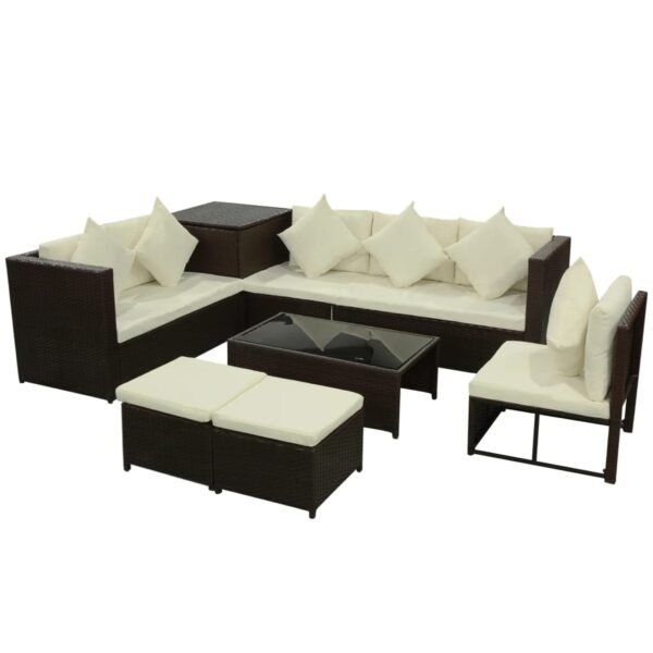 Brown Garden Sofa Lounge Set with Cushions in Poly Rattan. 8 Piece Rattan Garden Furniture Sofa & Table set in Brown Rattan delivered Rep Of Ireland