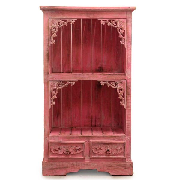 Boho Style Bathroom Cabinet in Distressed Pinkwash Wood delivered Ireland. Handcrafted Artisan Two Drawer Pink Bathroom Cabinet 120 x 66.70 x 40cm