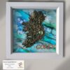 Gift From Gorey, Co Wexford. Handmade Framed Wall Art Hanging Map Of Ireland featuring Gorey, Co Wexford, Ireland. 3D Mixed Media, Ink & Stones, delivered.