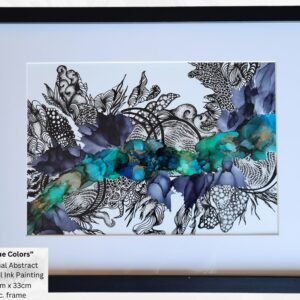 Original hand painted alcohol ink abstract wall art. True Colours - Original Abstract Alcohol Ink Painting with Free Ireland Delivery. Framed Wall Art hand painted in Ireland in Blue, Gold & Black Ink & UV Protection