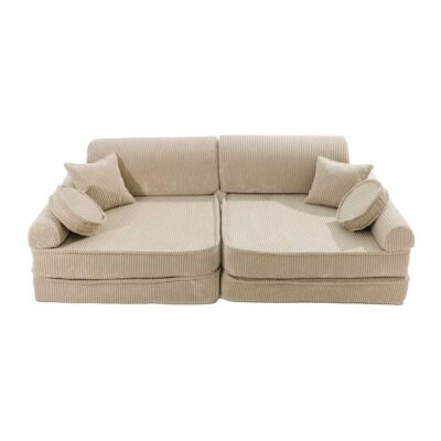 Ireland & EU: Cosy up in style! Ecru Aesthetic Corduroy Kids’ Sofa - ultra-soft, safe, & modular for creative play. Shop comfy & stylish furniture for kids!