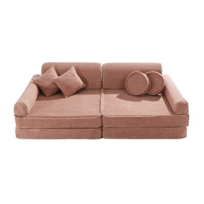 Powder Pink Corduroy Kids’ Sofa - ultra-soft, safe, & modular for creative play. Shop comfy & stylish furniture for kids! Ireland & EU: Cosy up in style!