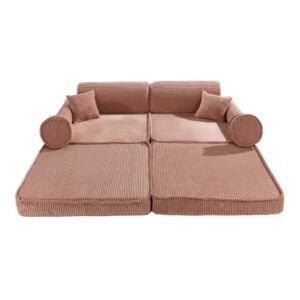 Powder Pink Corduroy Kids’ Sofa - ultra-soft, safe, & modular for creative play. Shop comfy & stylish furniture for kids! Ireland & EU: Cosy up in style!