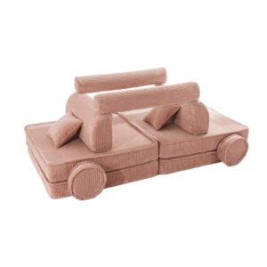 Powder Pink Corduroy Kids’ Sofa - ultra-soft, safe, & modular for creative play. Shop comfy & stylish furniture for kids! Ireland & EU: Cosy up in style!