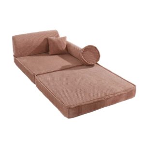 Powder Pink Corduroy Kids’ Sofa - ultra-soft, safe, & modular for creative play. Shop comfy & stylish furniture for kids! Ireland & EU: Cosy up in style!
