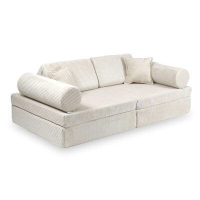 Play Sofa For Kids: Beige Corduroy Play Sofa Bed with Rollers & Cushions delivered Ireland & EU with Gift Note. Handmade for Children & Nursery & Play Room