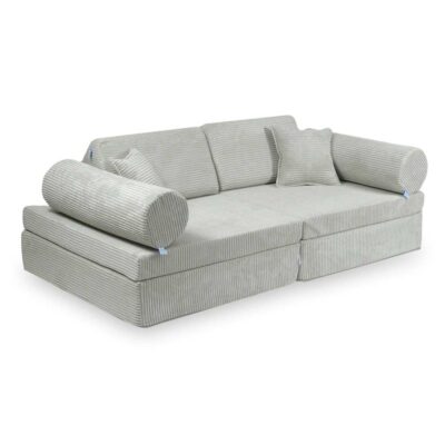 Play Sofa For Kids: Grey Corduroy Play Sofa Bed with Rollers & Cushions delivered Ireland & EU with Gift Note. Handmade for Children & Nursery & Play Room