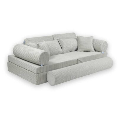 13 Piece Play Sofa For Kids: Grey Corduroy Play Sofa with 3 Rollers & 4 Cushions delivered Ireland & EU with Gift Note. Handmade for Child & Nursery & Play Room